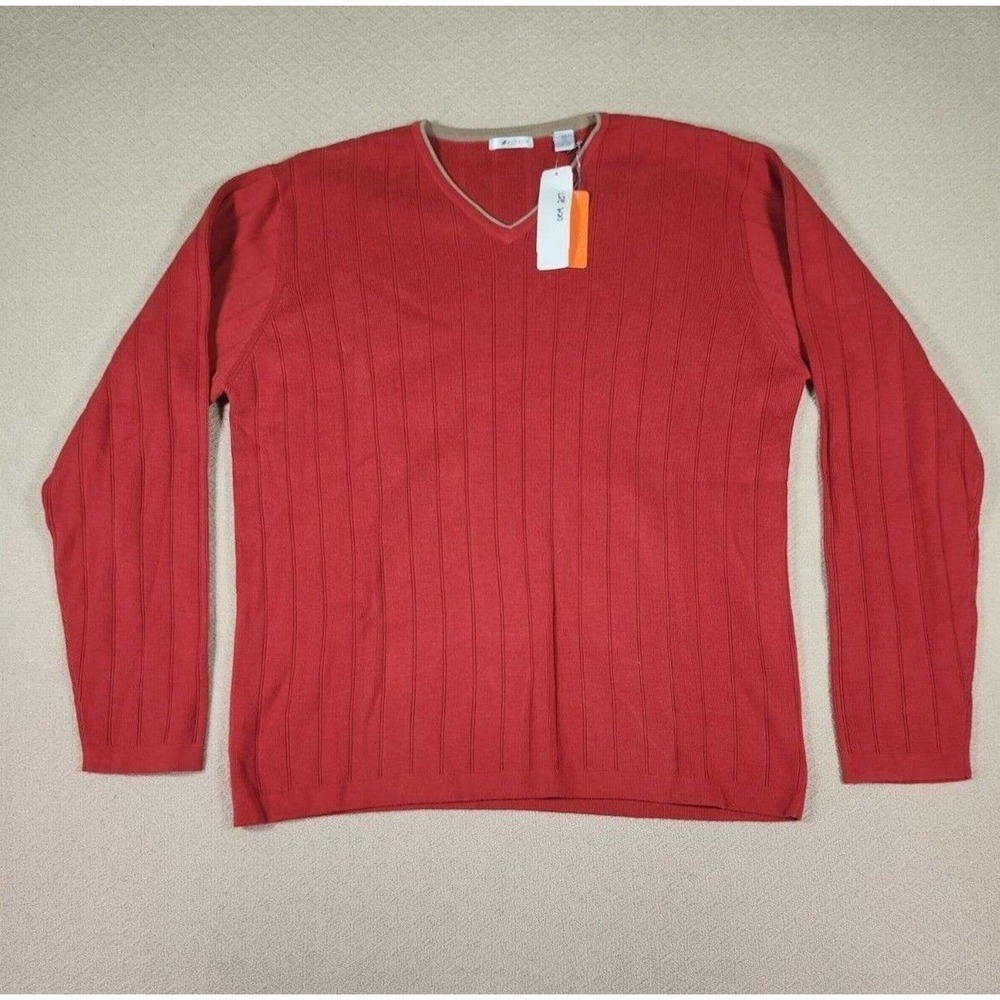 Vintage Halogen‎ Sweater Mens Medium M Red Ribbed Pullover V Neck Y2K NWT 2
